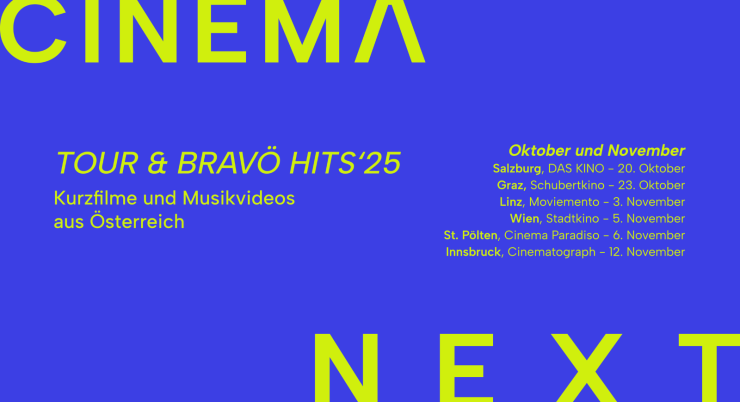 Banner mit Informationen zur Veranstaltung, dunkelblauer Hintergund mit gelber Schrift