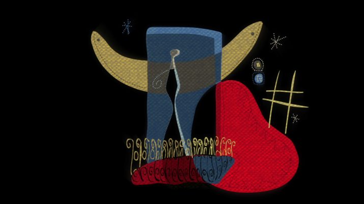 Ein abstraktes Bild, bunte Elemente auf schwarzem Hintergrund