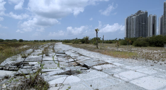 Ein betonierter Weg mit Rissen.