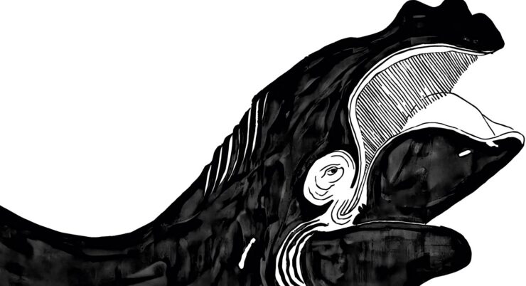 Viennale Banner: Ein gezeichneter schwarzer Wal.